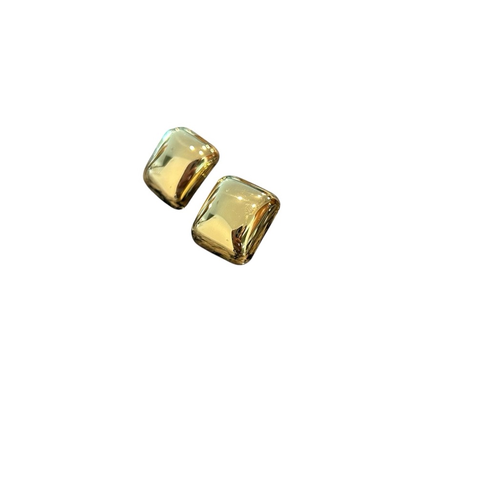 Vintage Chunky Square Gold Tone Earrings | Pierced